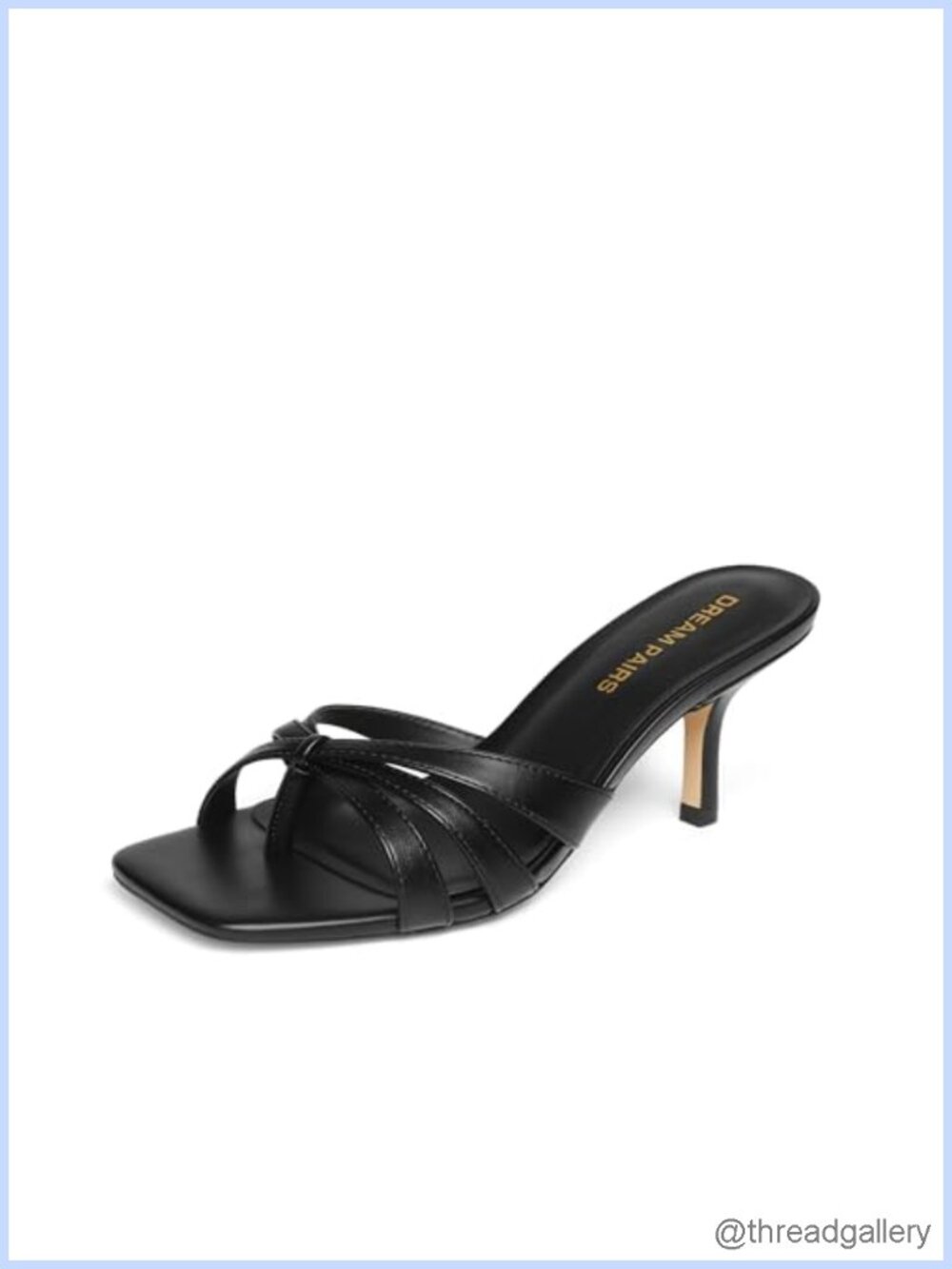 Thong Kitten Heel Sandals Cushioned Faux Leather Square Toe